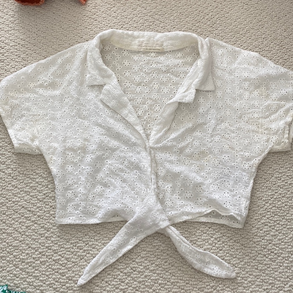 White eyelet floral blouse